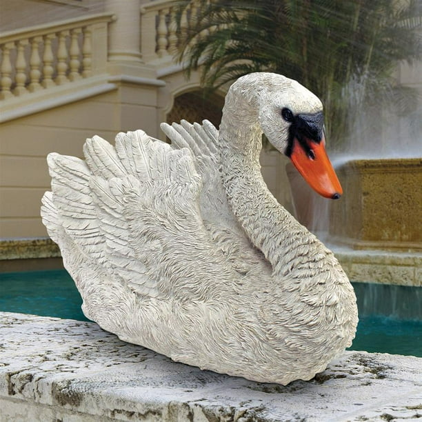 Design Toscano White Swan Garden Bird Statue, 18 Inch, Polyresin, Full