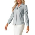 thumbnail image 4 of INSPIRE CHIC Women's Shirt Flat Collar Long Sleeves Button Down Office Satin Shirt L Light Gray, 4 of 5