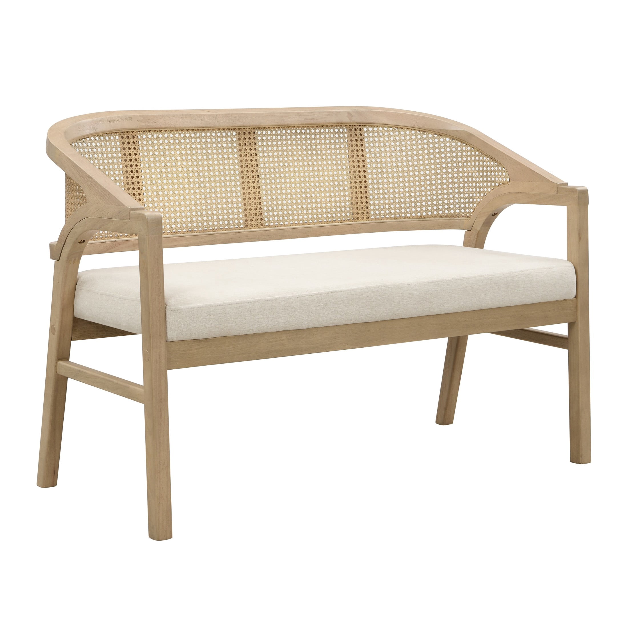 Christopher Knight Home 46.25" Mid Century Curved Cane Upholstered Loveseat, Light Ash+Beige