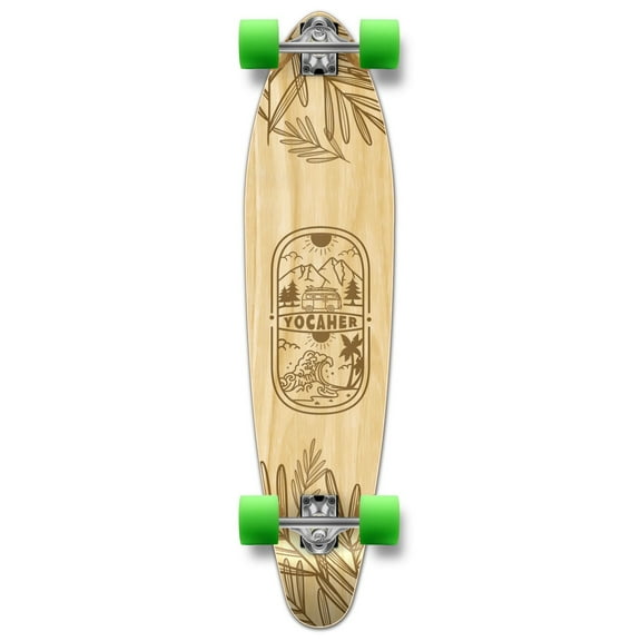 Yocaher Kicktail Longboard Complete Cruiser 40" x 10" w/Premium Grip Tape, Aluminum Alloy Truck, 71mm Longboard Wheels, and ABEC -9 Bearings - Adventure Natural