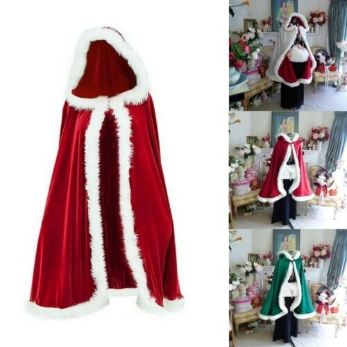 Chapeau de Manteau de Luxe de Velours Rouge de Noël Santa Claus avec Garniture Moelleuse Blanche