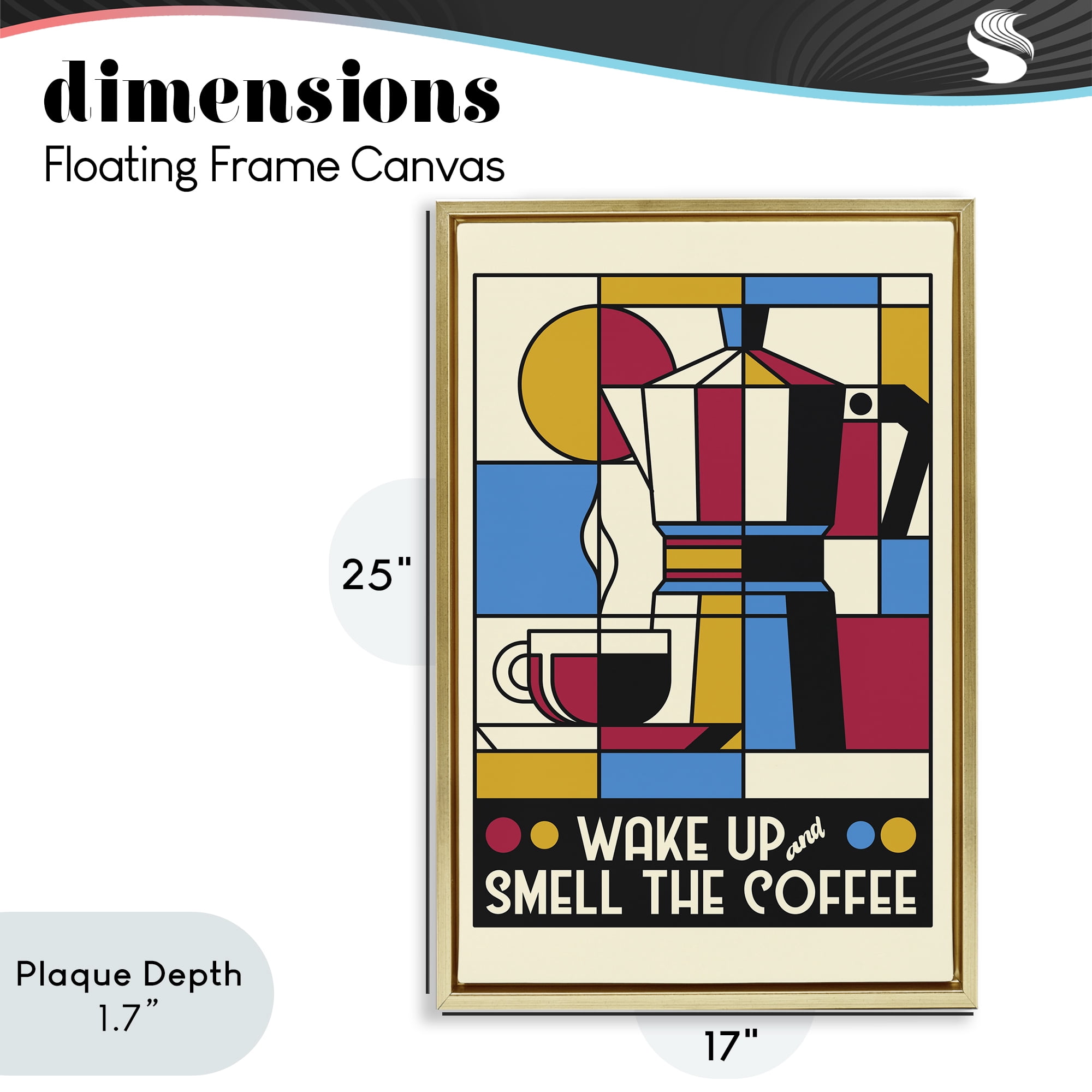 Stupell Industries Retro Wake Up & Smell Coffee Gold Framed Floater Canvas Wall Art, design by Tobe Fonseca
