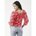 thumbnail image 2 of Moomaya Printed Top, Round Neck Sheer Long Sleeve Tops For Women, 2 of 8