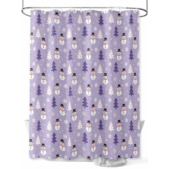 Purple Christmas Snowman Shower Curtain Set, Waterproof Shower Curtains for Bathroom, Winter Snowflakes Xmas Trees Washable Fabric Cloth Bath Curtain for Bathtub Decoration with Hooks 48x72 Inches