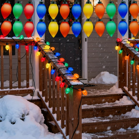 C9 Christmas Lights Outdoor, 8 Lighting Modes Solar Power Vintage Christmas String Lights with Colored Bulbs,Waterproof Lights for Holiday Party Roofline Backyard Garden Patio