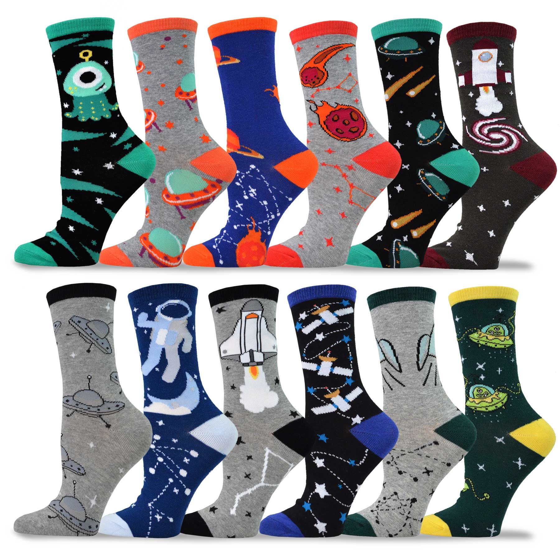TeeHee Women's Value 12Pack Fun Crew Socks (Galaxy)
