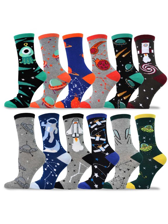 TeeHee Women's Value 12-Pack Fun Crew Socks (Galaxy)
