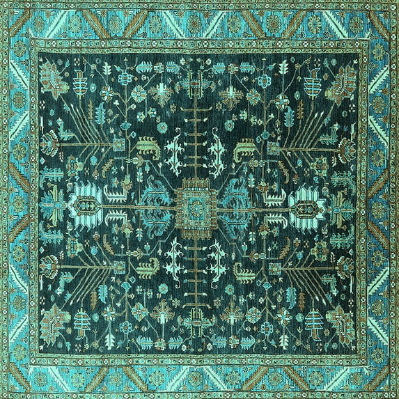 Ahgly Company Indoor Square Oriental Turquoise Blue Industrial Area Rugs, 6' Square
