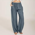 thumbnail image 4 of vigerkar Womens Wide Leg Linen Pants Summer Beach Loose Fit Drawstring High Waist Lightweight Cotton Linen Trousers with Pockets Grey, S, 4 of 7