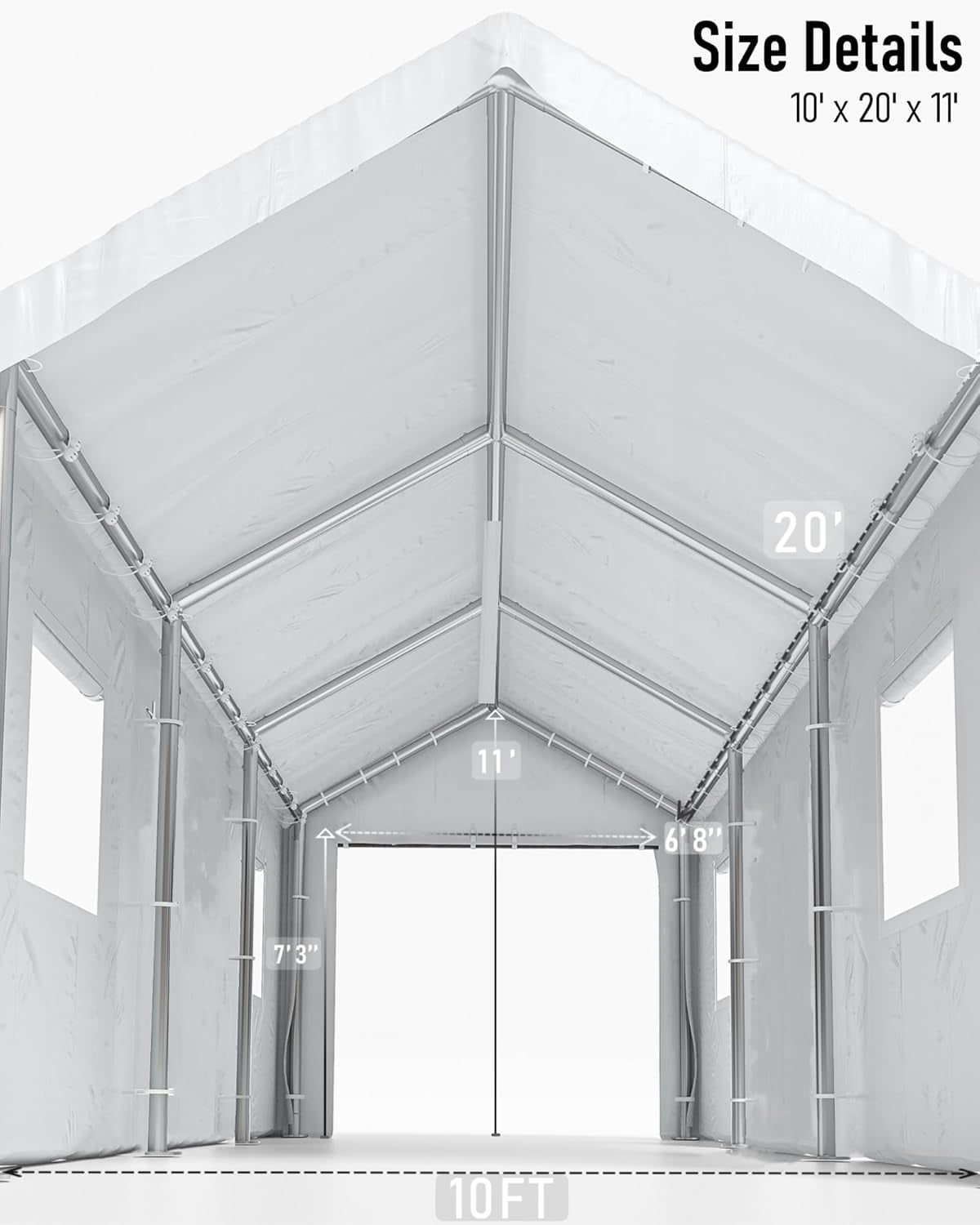 Kojooin 10' x 20' Heavy-Duty Carport, Portable Garage, 180g PE Waterproof Canopy and 8 x 1.0 mm Poles for Full-Size Pickup Trucks, Boats, and SUVs - Gray