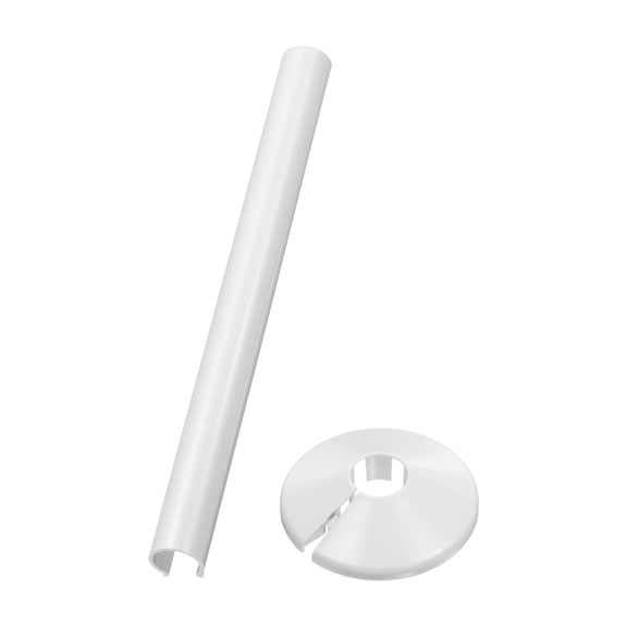 Uxcell Radiator Pipe Cover Kit Fit 15mm (0.59") Tube - Plastic Radiator Escutcheon Plate & 15 x 200mm Pipe Sleeve for Kitchen, Bathroom, Toilet Wall Tube, White