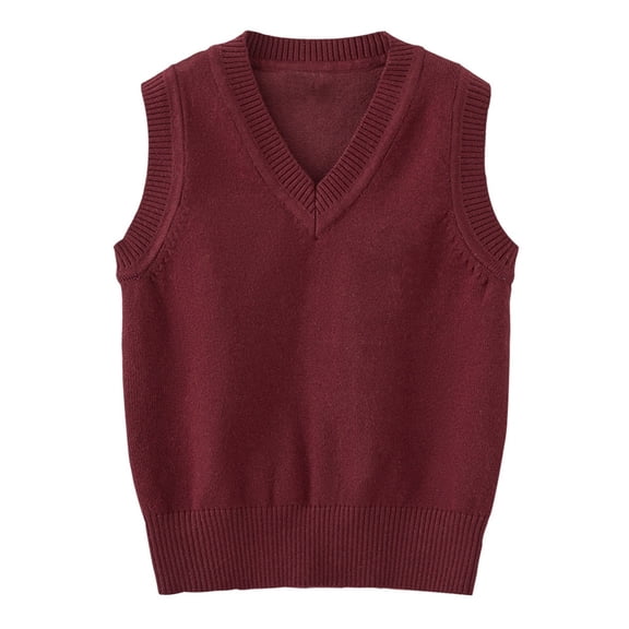 Otqutp Sleeveless Knit Vest for Toddler Kids Boys V Neck Solid Basic Waistcoat Autumn Winter School Uniform Warm Sweaters Gilet