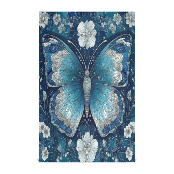 Qxltty Flower Large Butterfly Kitchen Towels 28 x 18 Inch Soft Cotton Linen Feel Dish Towels with Hanging Loop for Drying, Cleaning & Decor