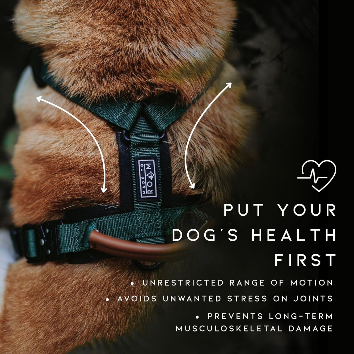 Made To Roam Premium Explorer Harness - Y-Shaped Dog Harness with Adjustable Durable Nylon, Soft Padding, Metal Buckles and Leather Handle for Small, Medium, Large Dogs (Arizona Heartbeat, Size 6)