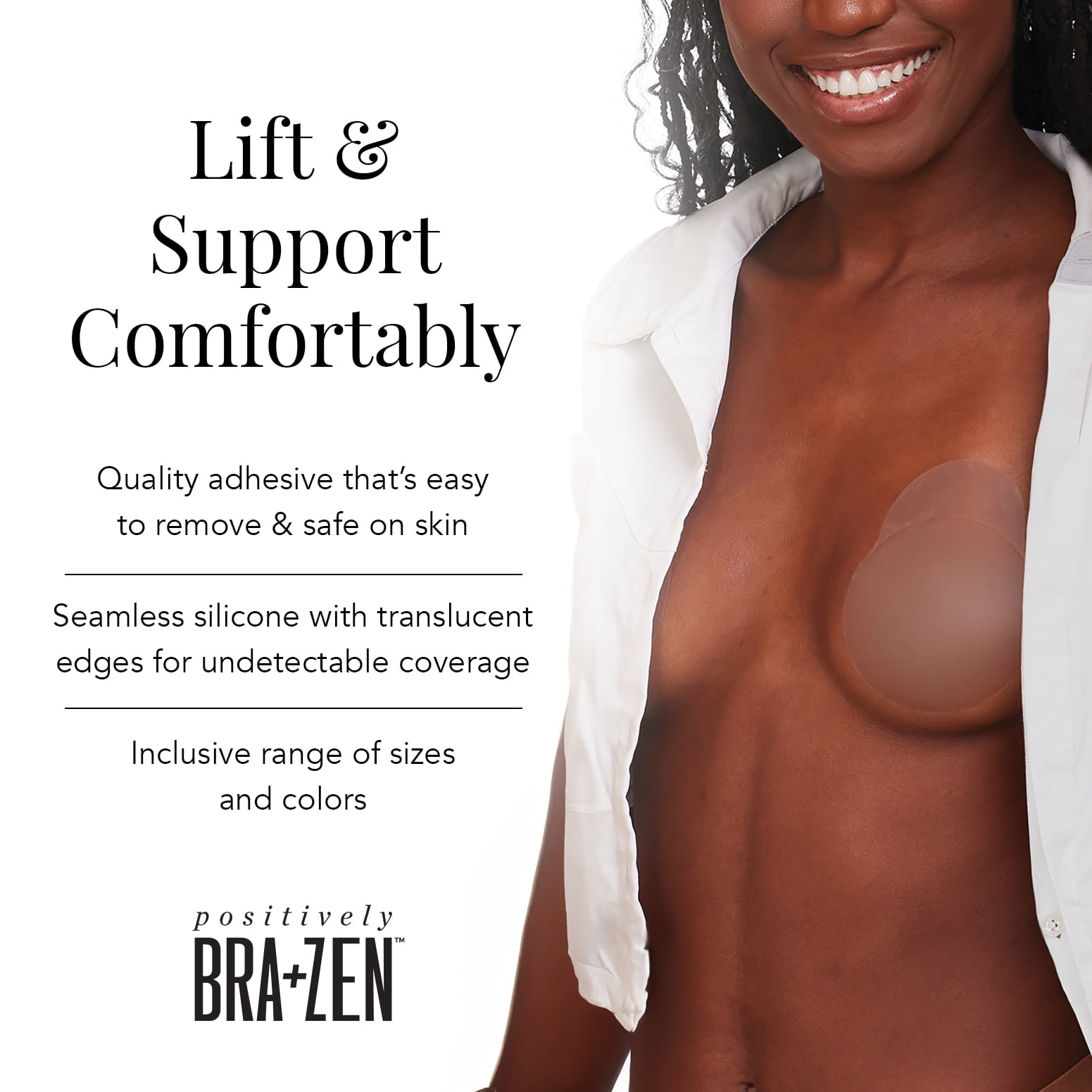 Positively BRA+ZEN Reusable 100% Silicone Breast Stick-on Adhesive Nipple Cover Pasties with Lift Tab