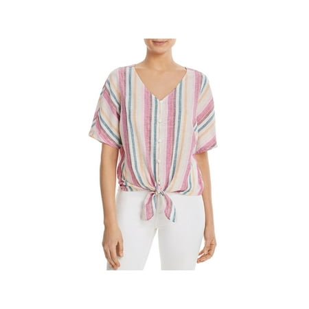 Beach Lunch Lounge Womens Kelli Front Tie Linen Top