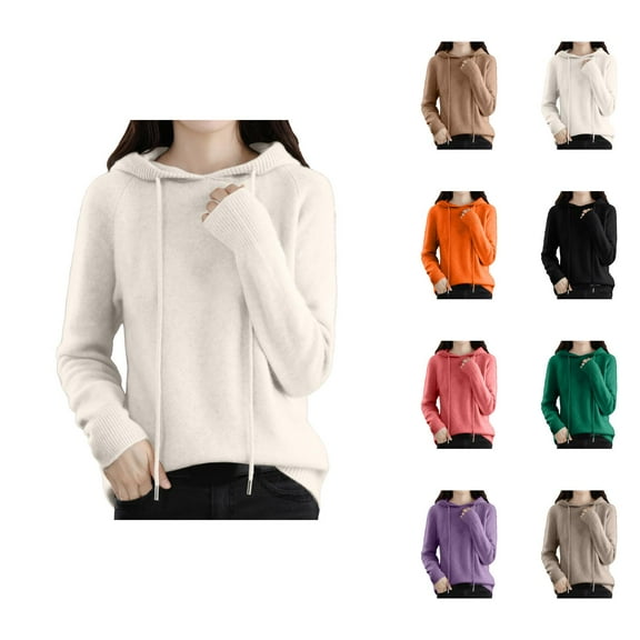 Pullover Sweaters for Women 2025 Long Sleeve Hooded Loose Plain Knitted Sweater Tops Fall Winter Outfits