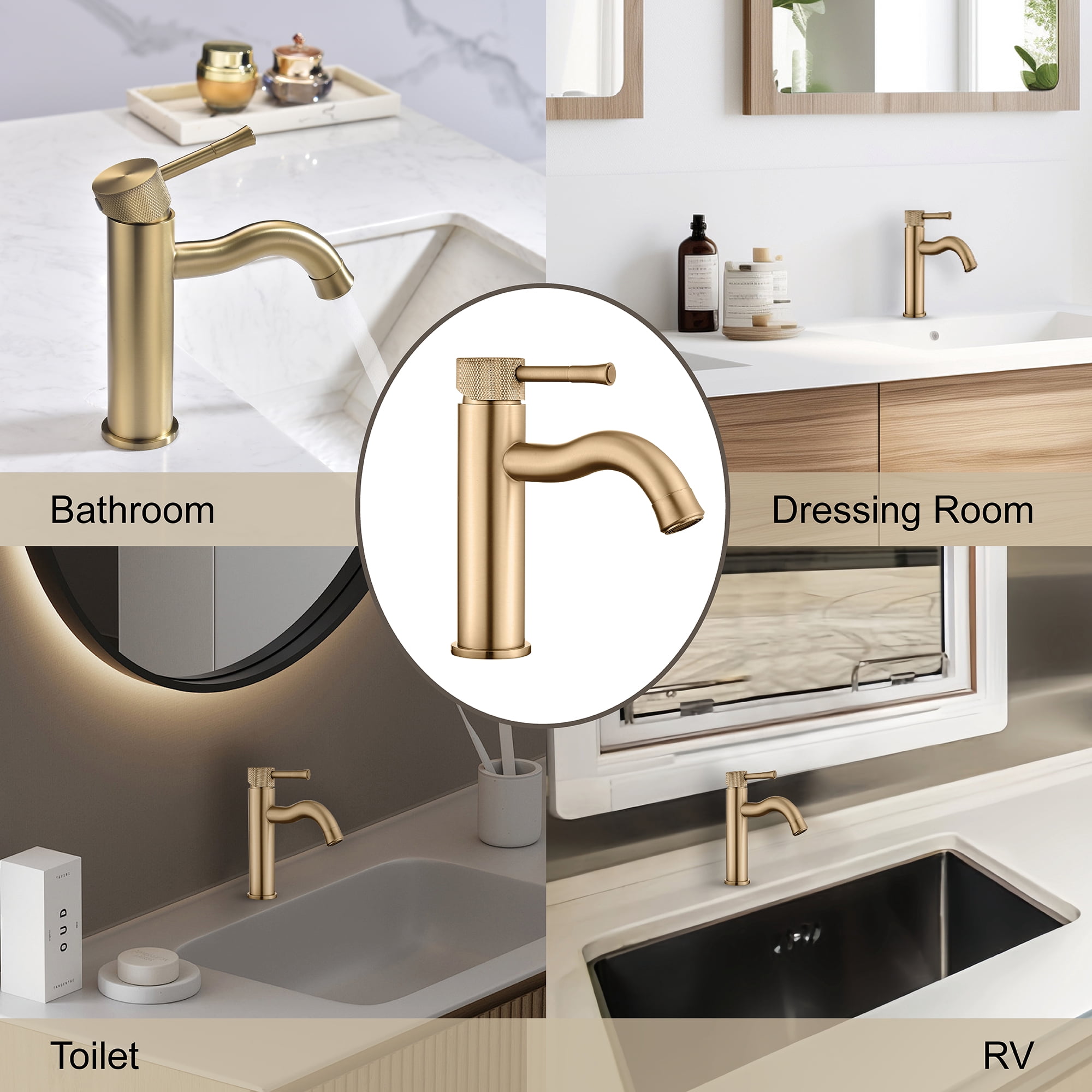 Brushed Gold Stainless Steel Single Lever Bathroom Vanity Sink Faucet with Extension Aerator for Washbasin Farmhouse Rv Vanity Lavatory  and Motorhome