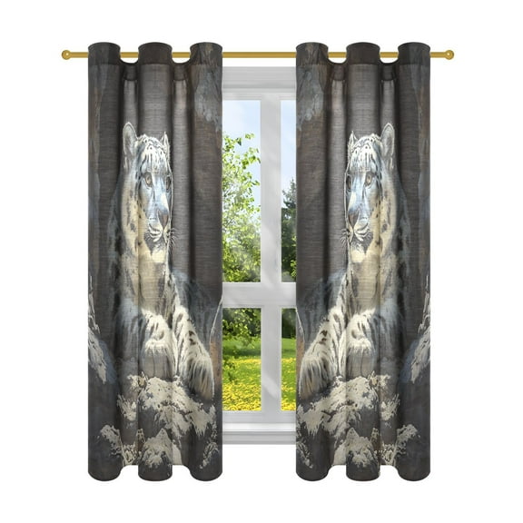 Window Curtain Panels Cotton Linen Decorative Curtains - SymmetricalSnow LeopardWindow Shade Backdrops for Home Office Sunroom Country House