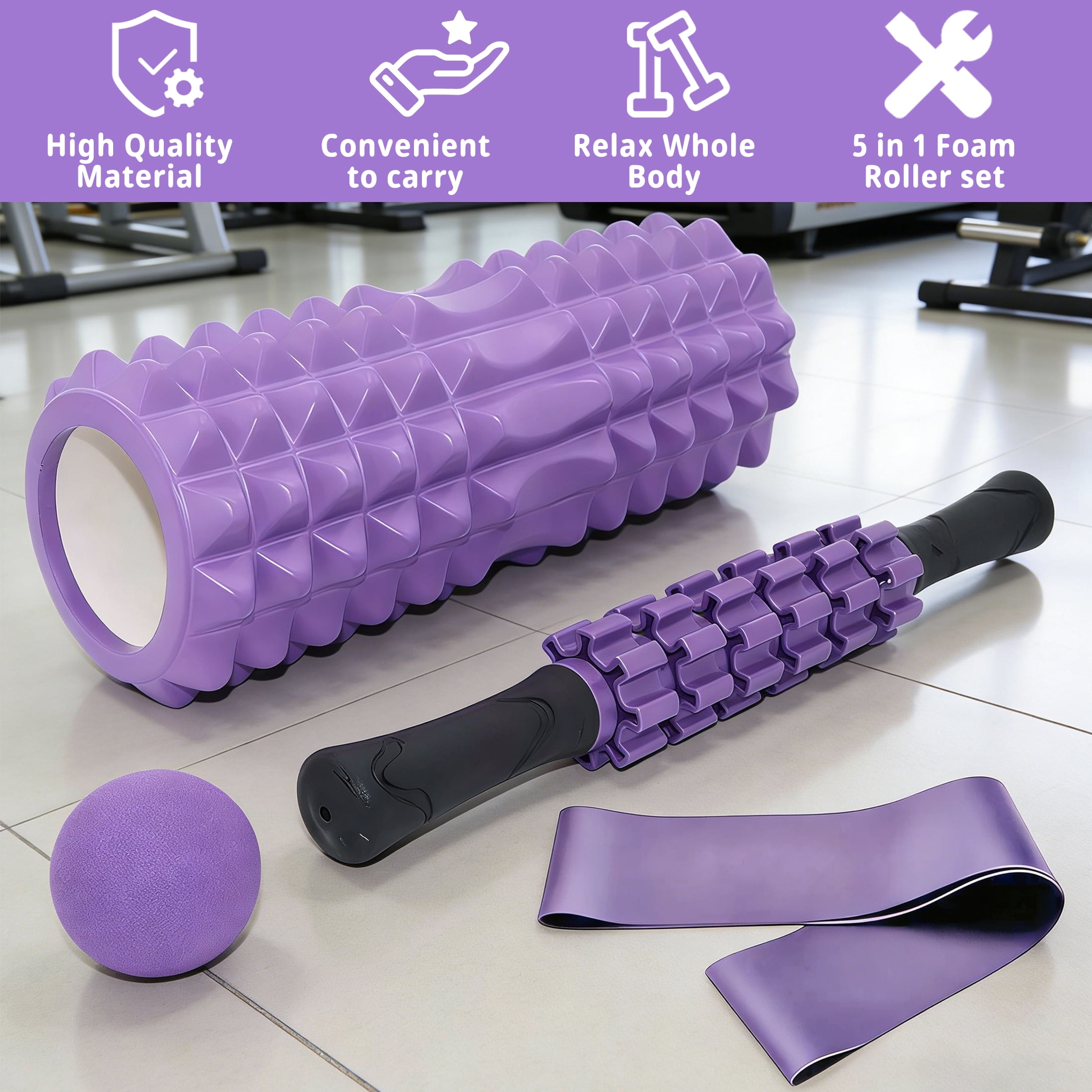 3-in-1 Foam Roller Set, Deep Tissue Muscle Massager Kit with 13" Grid Roller, 15" Massage Stick & Ball, Physical Therapy Recovery Tools