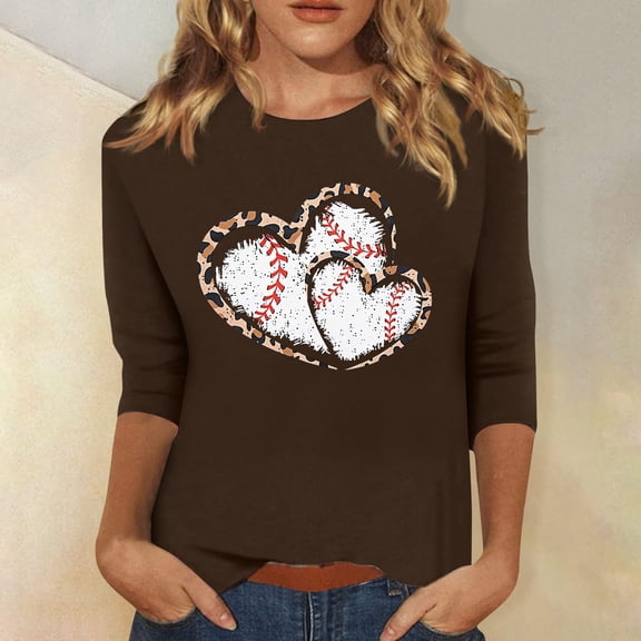 Tittly T Shirts for Women Graphic Tees Women Baseball Mom Tshirt Baseball Heart Graphic Tee Funny Short Sleeve Tops Tshirts Shirts Spring Tops for Women Coffee L