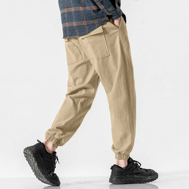 KaLI_store Dress Pants for Men Mens Joggers Cargo Pants Men Fashion Pants  Sweatpants Casual Work Chino Pants Khaki,M 