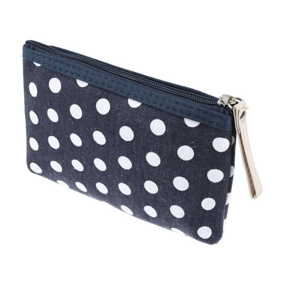 Women Durable Dots Cosmetic Bag for Travel Vacation Bathing Wedding Deep Blue Canvas