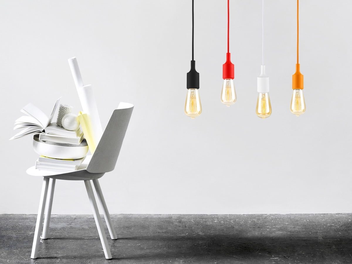 UL-listed Single Socket Pendant Light Fixture, Fabric Insulating Lamp Cord, Orange