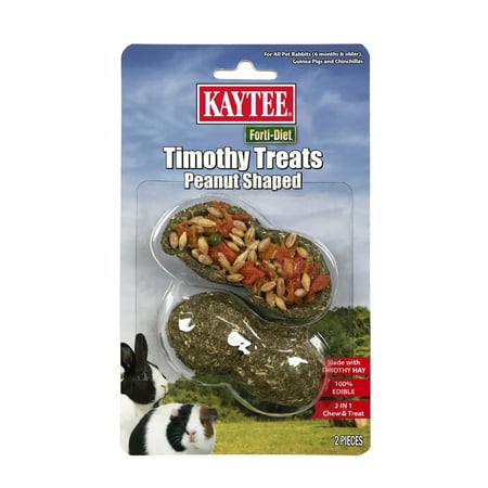 (2 pack) Kaytee Forti-Diet Timothy Hay Stuffed Peanut Shaped Treats For Rabbits, Guinea Pigs and Chinchillas, 2