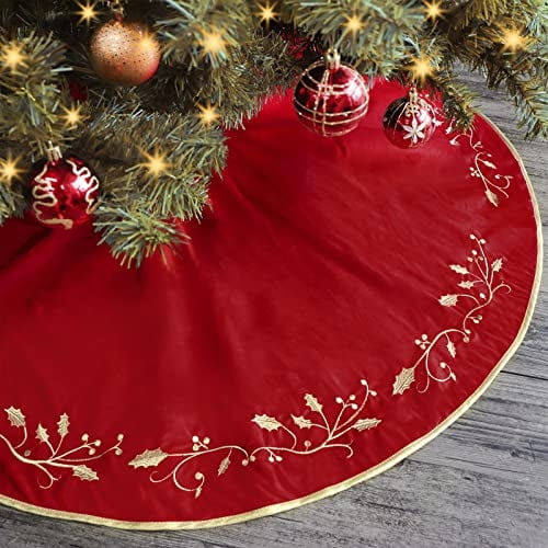 Falda con forma de árbol de Navidad, piel de felpa de terciopelo rojo con forma de conejo, 121 cm