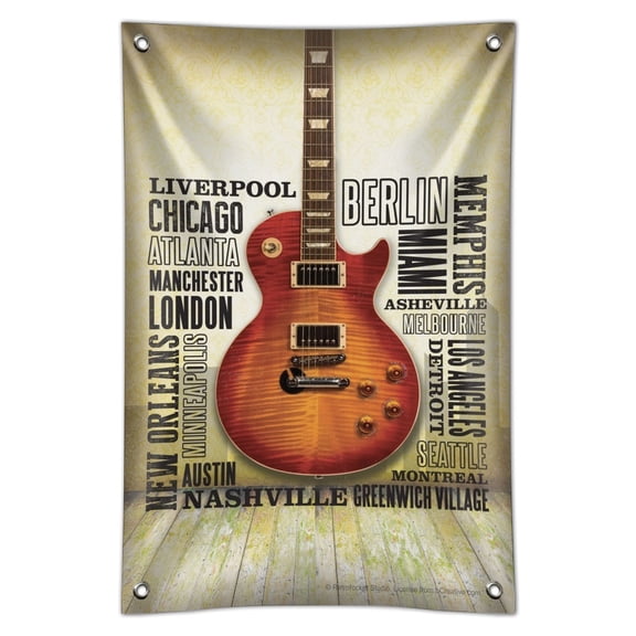 Guitar Music World Cities Home Business Office Sign