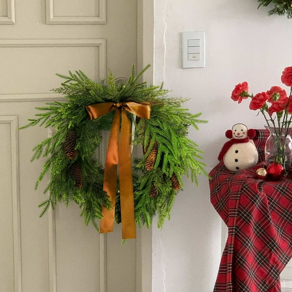 20-Inch Artificial Norfolk Pine Christmas Wreath for Front Door Decor, Realistic Green Holiday Decoration for Indoor and Outdoor Home Celebrations Green