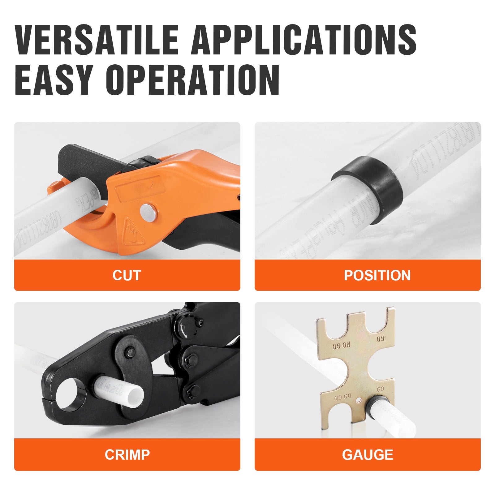 SKYSHALO PEX Crimping Tool, Dual Head Combo PEX Crimper Tool for 1/2" and 3/4" PEX Copper Crimp Rings, Compact Plumbing Crimp Tool with Go/No-Go Gauge, Well-Polished Jaw