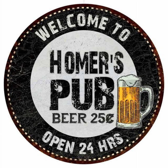 Homer's Pub 12" Round Metal Sign Beer Bar Black Wall Décor Gift 200120039175