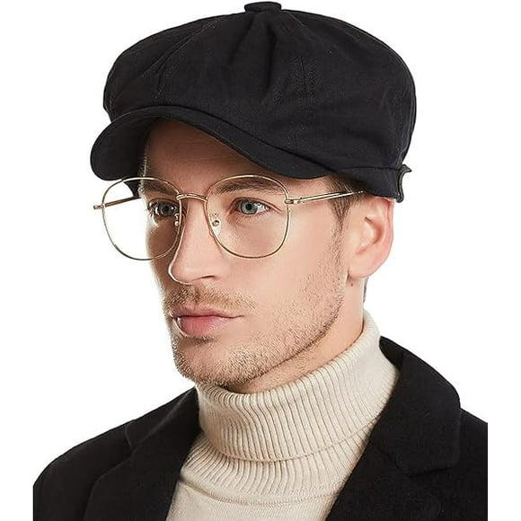 Croogo Men's 8 Piece Newsboy Flat Cap Cotton Newsboy Gatsby Ivy Cap Cabbie Driving Hat Octagonal Golf Beret Hat Scally Hats