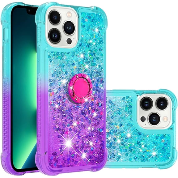 Slim Fit Phone Case for iPhone 15 Pro Max (6.7 in.), Bling Shiny Quicksand Effect TPU Bumper Case, Four Corners Heavy Anti-Fall Protection Cover for 15 Pro Max,Blue Purple
