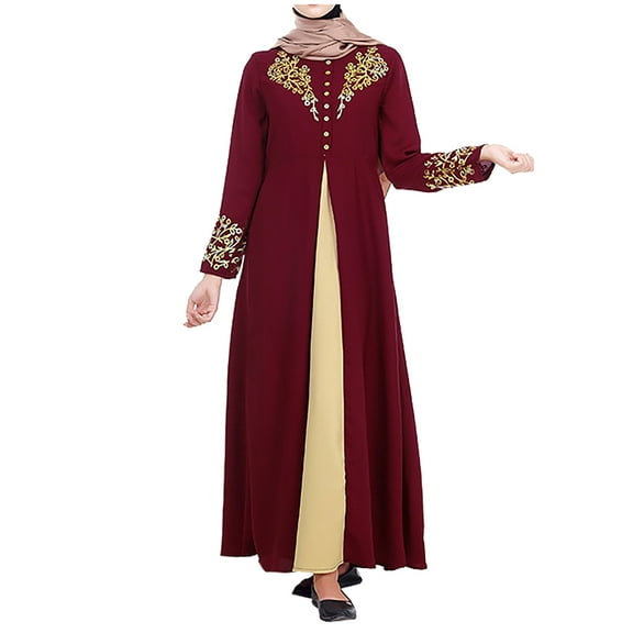 LYXSSBYX Long Sleeve Dresses Women's Summer Casual Zipper Button Floral Round Neck Long Sleeve Sundress Long Swing Dress