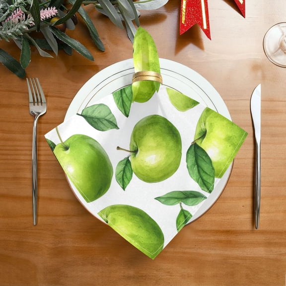 20"x20" Satin Dinner Napkin Cartoon Green Apples Pattern Table Napkins for Wedding Birthday Restaurant Party Tableware Decoration 1 Pack