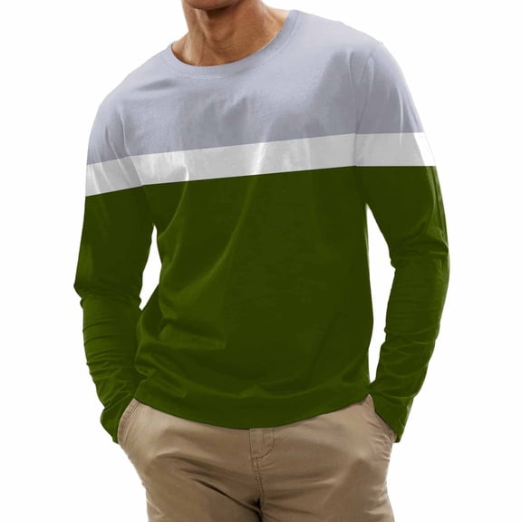 XFLWAM Mens Crew Neck Long Sleeve T Shirt Color Block Tees Shirt Casual Stretch Workout Casual Blous