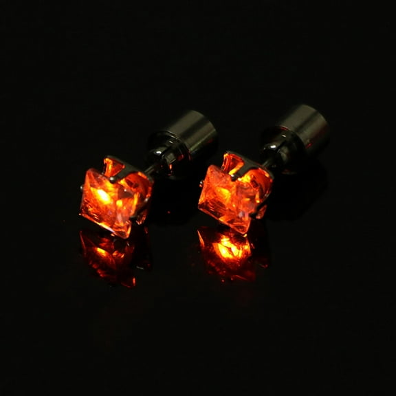 Fiaya Women LED Light Up Earrings, 1 Pairs Bright Stylish Glow Studs, Shiny Square Diamond Crown Ear Drop for Women Men Girlfriend Boyfriend (Orange)