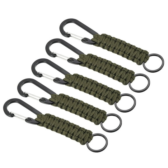 Uxcell Paracord Keychain, 5 Pack Braided Lanyard Key Clip D Rings Survival Keychains Green