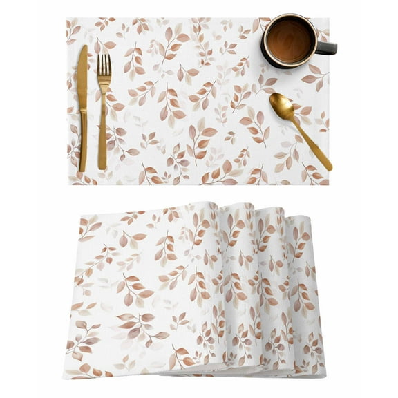 Fall Leaf Placemats Set of 4 Orange Leaves Watercolor Autumn Plant Heat Insulation Washable Place Mats, Rustic Non-Slip Table Mats for Dining Table Party Kitchen Decor,13x19 Inch