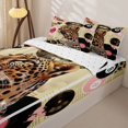 thumbnail image 3 of Castle Fairy Leopard Print Zipper Twin Comforter Sets with Fitted Sheet and 2 Pillowcases, Sport Billiard Zipper Bedding Set, Black Pink Brown,4-Piece, 3 of 6