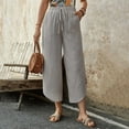 thumbnail image 2 of Women's Elastic Waist Pocket Pants Casual Bandage Button Trousers Slacks Bottoms Solid Color Full Length Stretchy Comfy Lounge Wear Travel Essentials for Women | Aestivo,Gray XL, 2 of 9