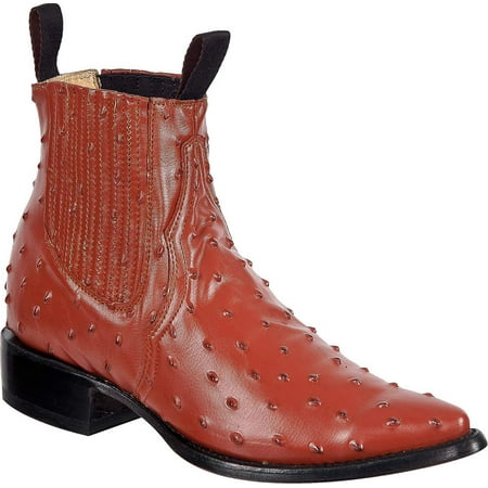 The Western Shops Men’s Leather Cowboy Boots Ostrich Quill Print Short Ankle Western J Toe Boot