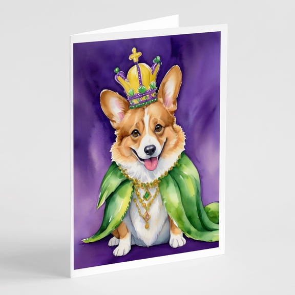 Corgi King of Mardi Gras Greeting Cards Pack of 8 7 in x 5 in