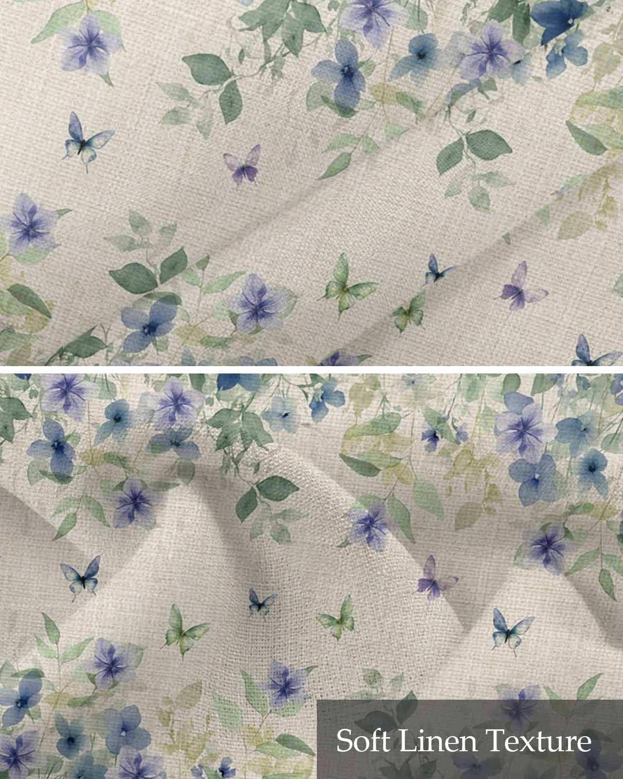 Butterfly Plant Kitchen Valances for Windows Farmhouse Linen Window Valance Curtain for Living Room Window Treatment Green Purple Watercolor Country Leaf Valance Rod Pocket Topper Drape, 60 x 18 Inch