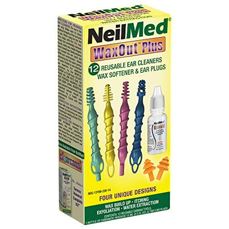NeilMed WaxOut Plus 12 Reusable Flexible Ear Cleaners, Wax Softener & Ear Plugs