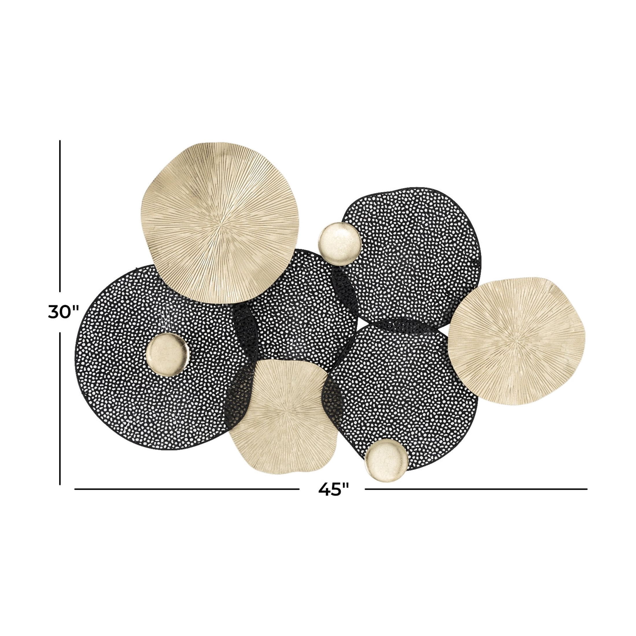 DecMode Gold Metal Overlapping Disk Sunburst Wall Decor with Black Accents