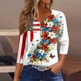 thumbnail image 2 of Women's 250th Anniversary USA Shirt Patriotic American Flag Print V-Neck Button 3/4 Sleeve T-Shirt, 2 of 6